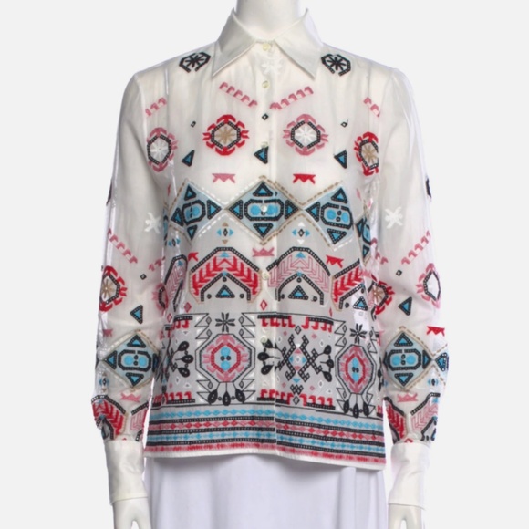 Ermanno Scervino Printed Long Sleeve Button-Up Top Size: XS | US2 Women's Shirt - Picture 1 of 3